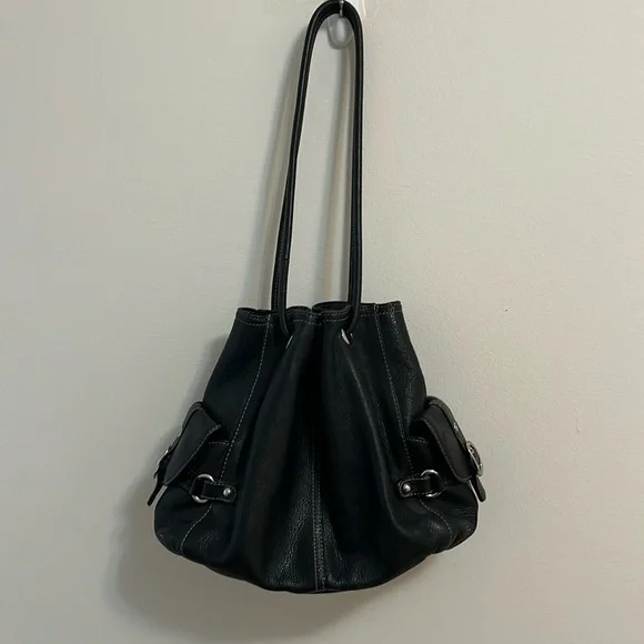 Luce genuine leather purse shoulder hand bag medium black bucket cinch style - Picture 13 of 16